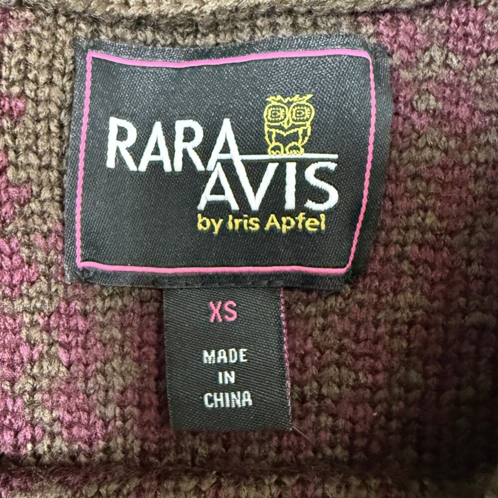 Rara Avis by Iris Apfel NWT Chunky Fringe Sweater Dress Olive Burgundy XS - Picture 6 of 13